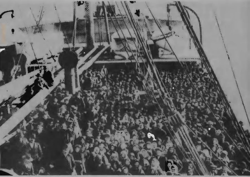 European immigrants aboard a ship bound for America
