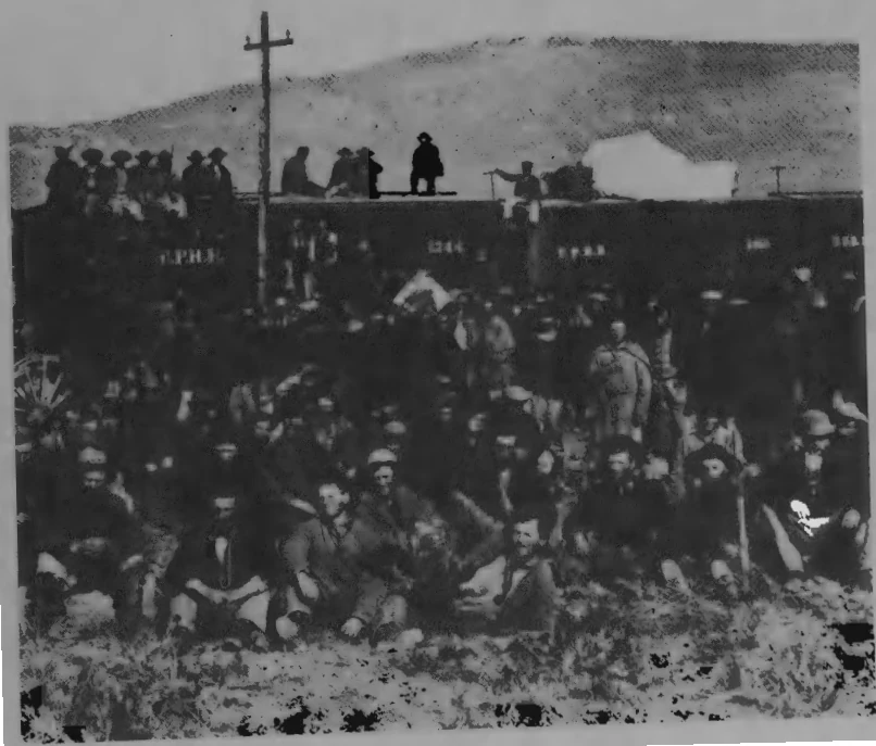 Irish workers building the transcontinental railroad, circa 1866