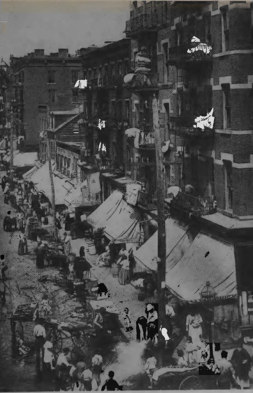 Hester Street pushcarts and crowds on the Lower East Side