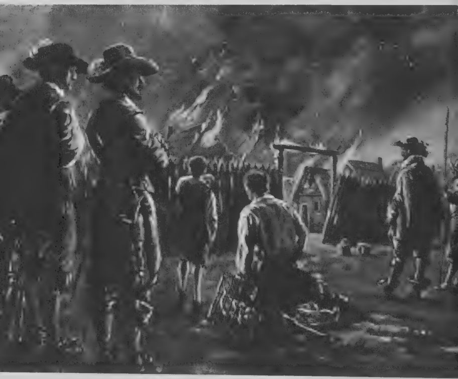 Illustration of violence during Bacon’s Rebellion in the Virginia colony, 1676.
